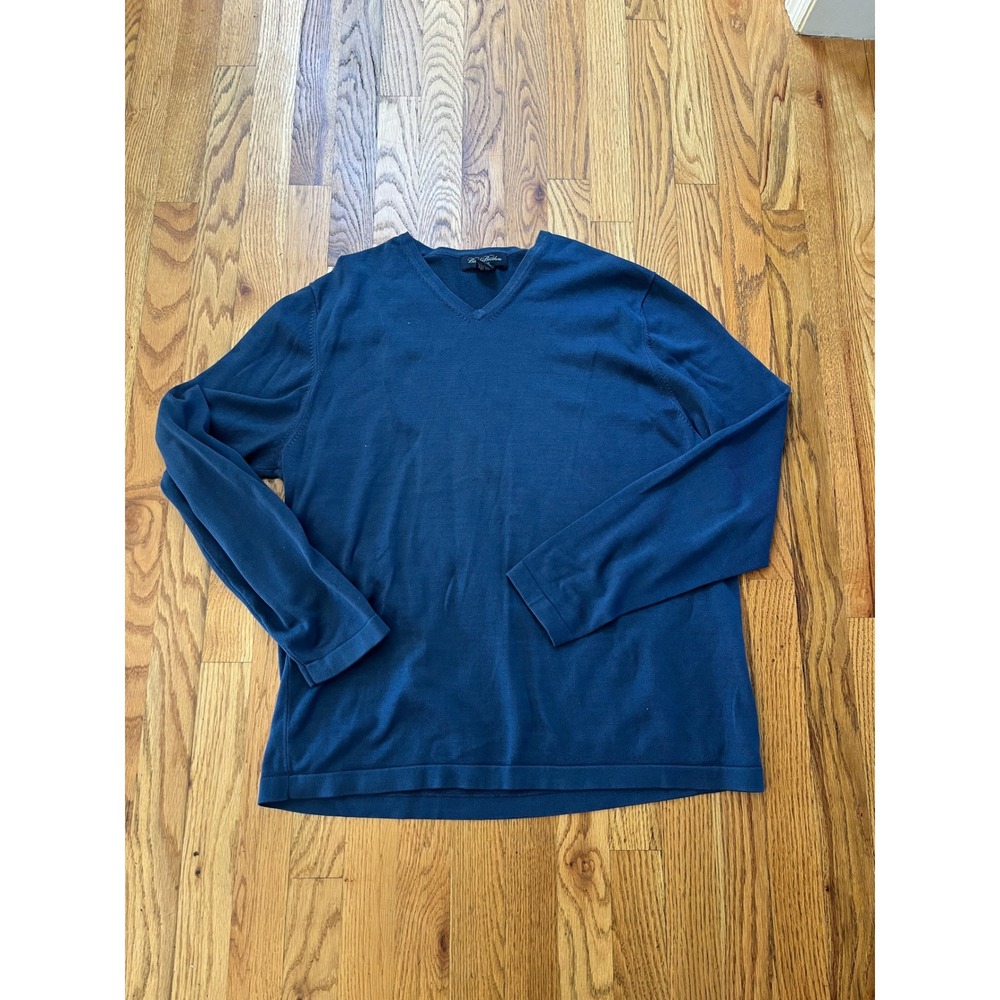 Brooks Brothers Mens Blue V-Neck Stretch Cotton Blend Knit Sweater Large